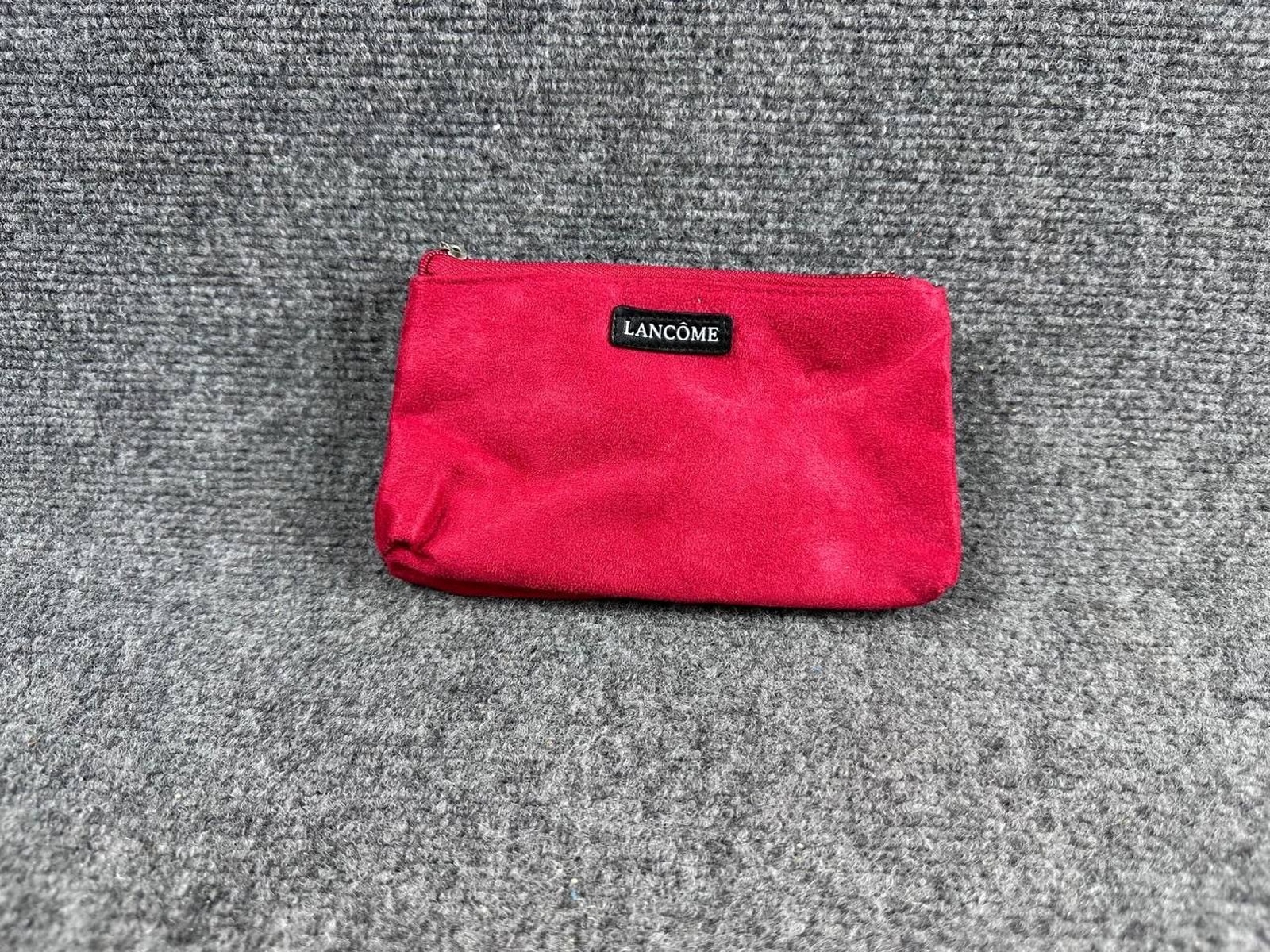Lancome Red Suede Cosmetic Bag Makeup Pouch Zip New No Tags